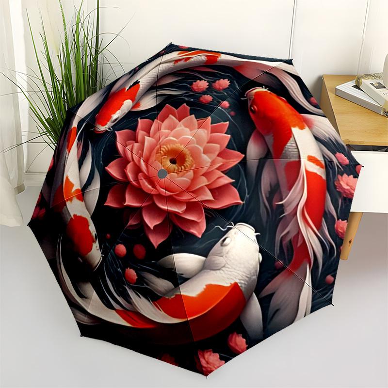 1pc Koi Fish Pond Folding Umbrella, Durable, Suitable for Outdoor Activities or Rain, Suitable for Commuting yy251027082