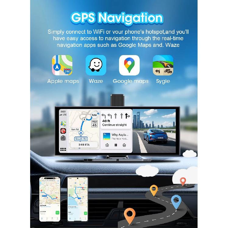11.26 inch ADAS Car DVR 4K Dash cam Wireless Carplay Android Auto Bluetooth Dashboard Video Recorder Siri Voice Control FM AUX