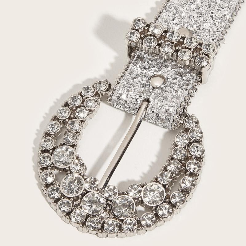 Adult Shinning Waist Belt Luxurious Pin Buckle Waist Belt Adjustable Length Full Diamond Rhinestone Belt for Nightclub