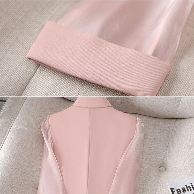 Costum roz Jachetă de costum subțire pentru femei cu mâneci trei sferturi Costum simplu casual de vară