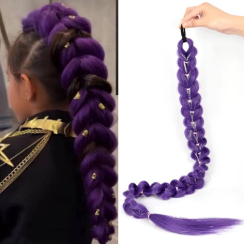 26inch Extra Long Synthetic Purple Braided Wig Shimmering Metallic Kids Christmas Costume Hairpiece Rumi Collection
