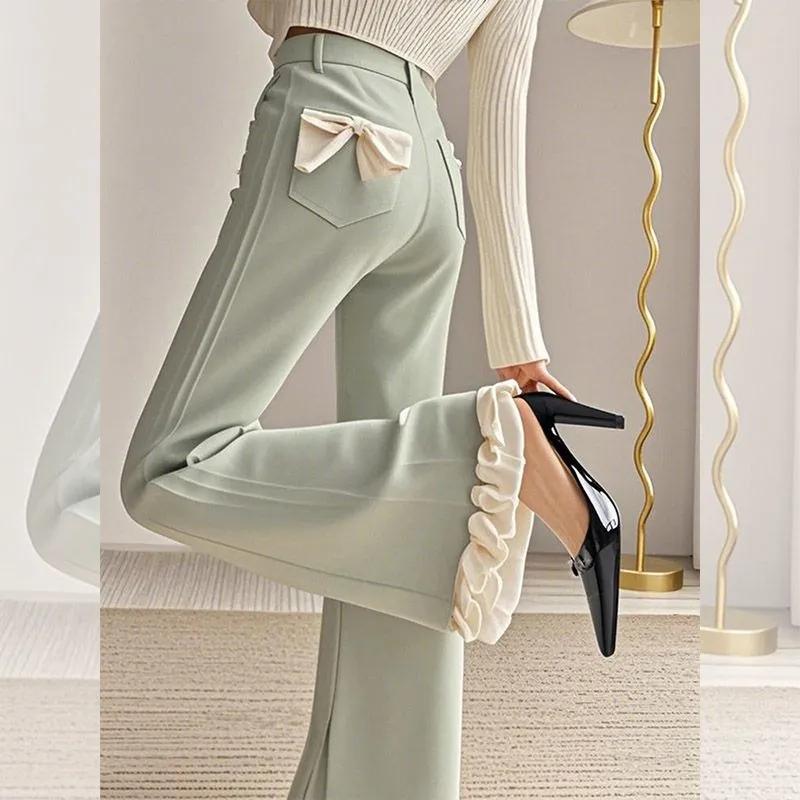 

Women s Loose Wide-leg Pants Spring Summer Unique Korean Version Ladies Suit Trousers Fashion Elegant Femme Casual Pants S зелёный
