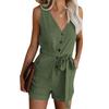 Women's Solid Color V-Neck Bow Jumpsuit - Summer 2025 Casual Capris