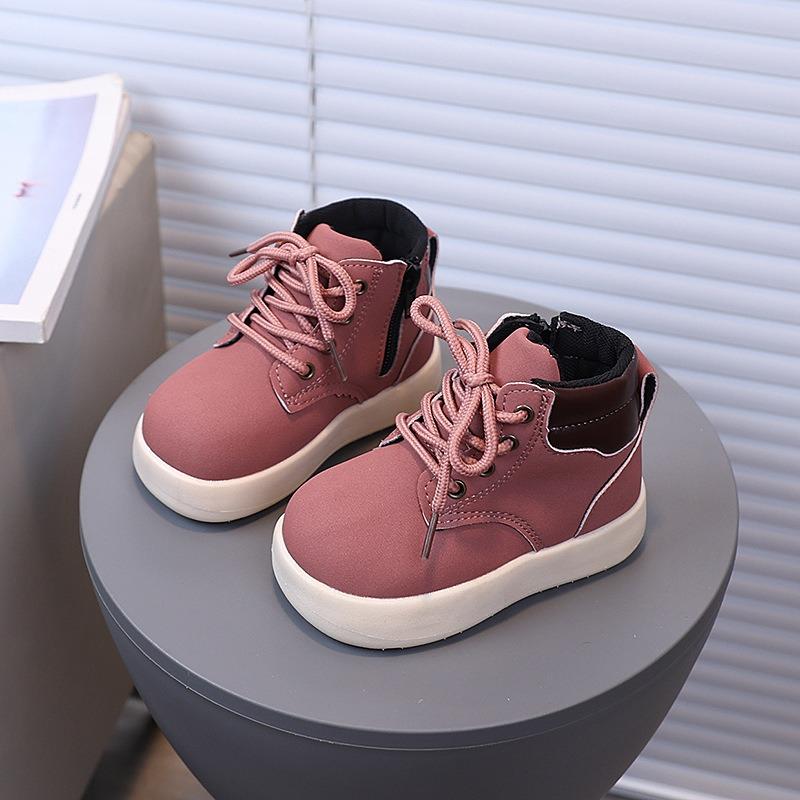 

Girls Autumn Korean Style Side-Zipper High-top Flat Casual Trendy Martin Boots 21 розовый