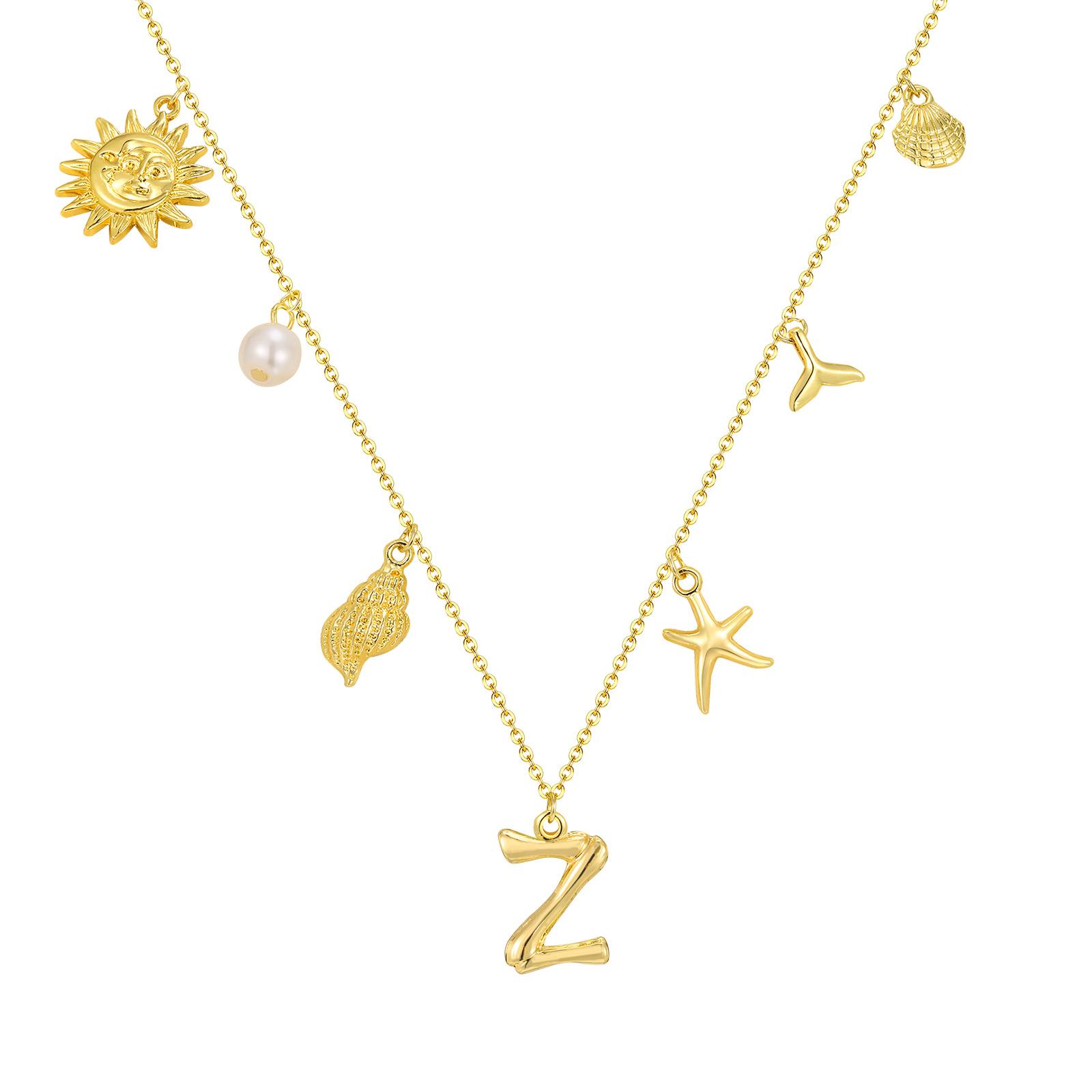 

Initial Charms Necklace for Women, Boho Seashell Starfish Beach Letter A-Z Pendant, Summer Beach Vacation Jewelry