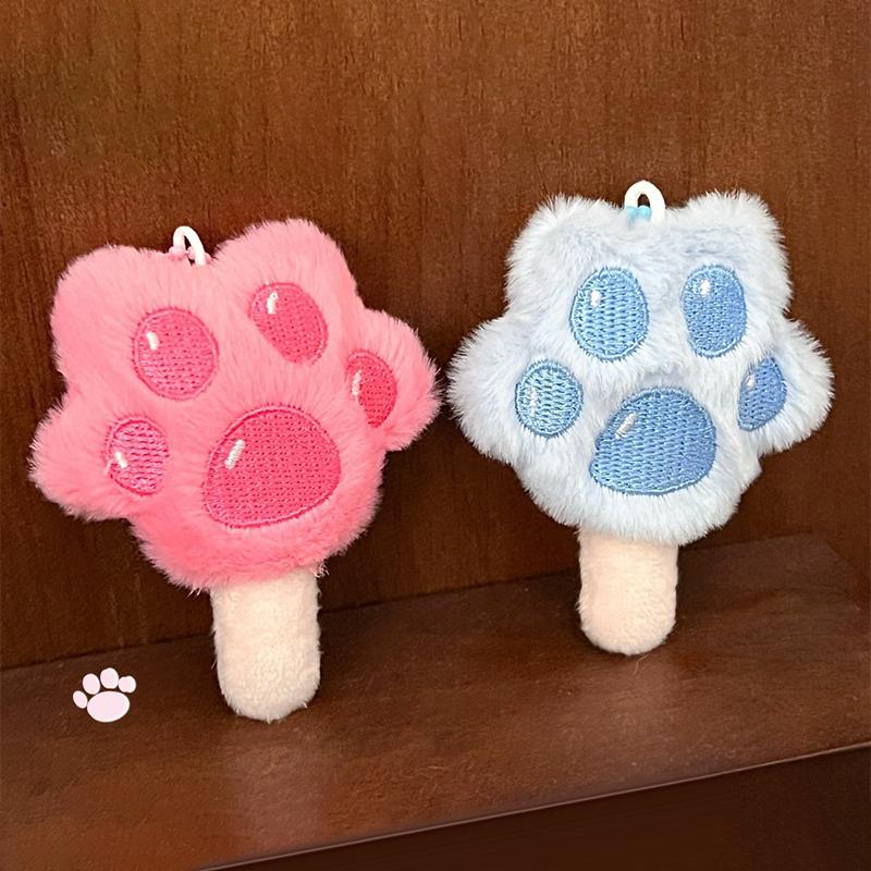 Kawaii Katzenpfote Eis am Stiel Schlüsselanhänger Kreatives Süßes Plüschtier Schlüsselanhänger Mädchenhafte Tasche Anhänger Rucksack Hängende Dekoration Schöne Geschenke