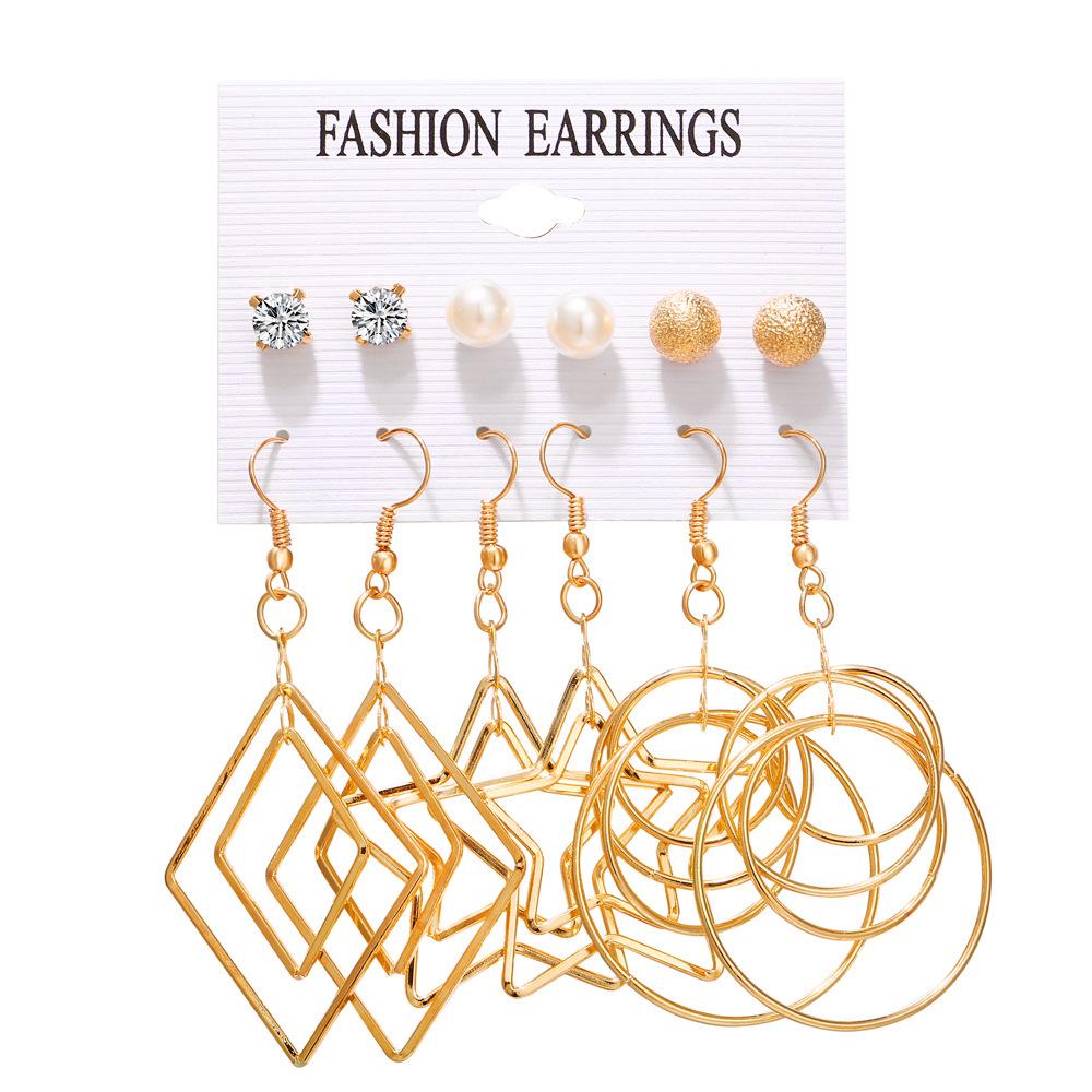 Gold-Pearl Punk Hoop Earrings Set for Women