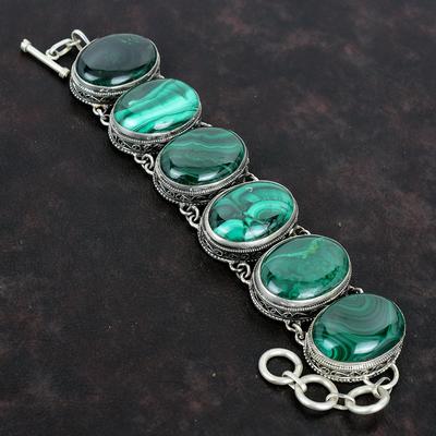 Bracciale con pietra preziosa di malachite Bracciale vintage fatto a mano Bracciale in argento sterling 925 Gioielli in malachite Bracciale a catena regolabile Regali per papà