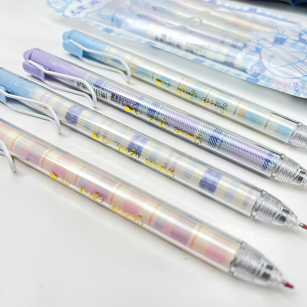 4pcs JK Girl Gel Pens Set Sweet Plaid 0.5mm Ballpoint Black Color Ink for Writing Office School