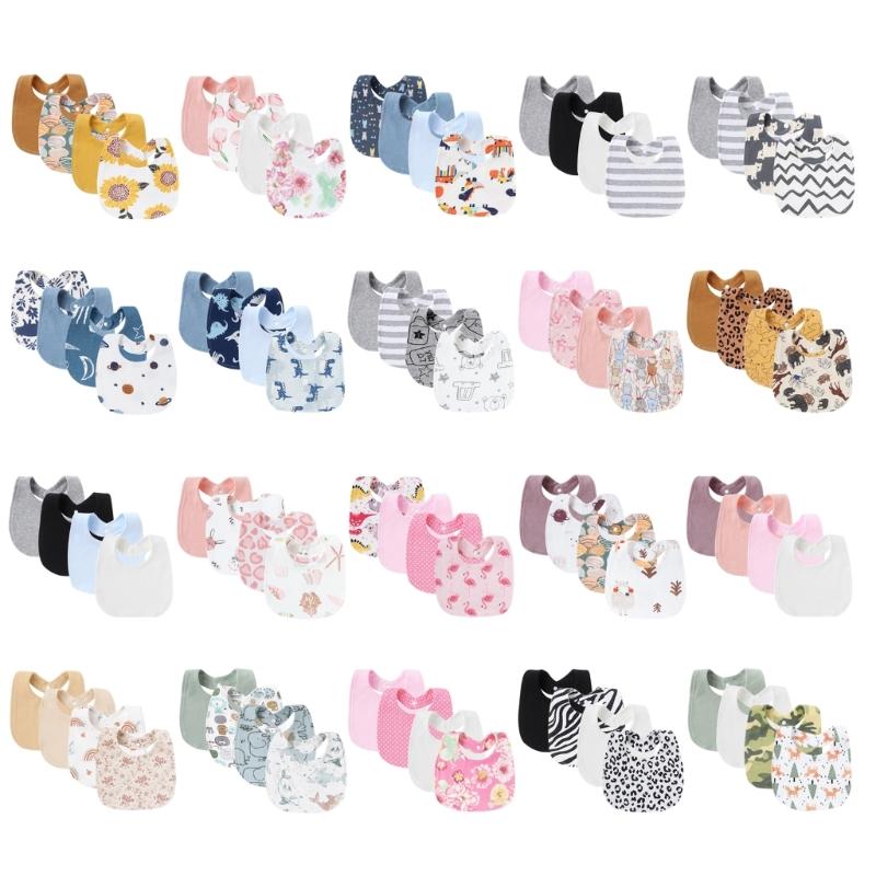 4 Stück/Packung Weiches & Atmungsaktives Baumwollmusselin Baby Lätzchen Set Spucktuch für Neugeborene Kleinkinder Sabbern und Zahnen