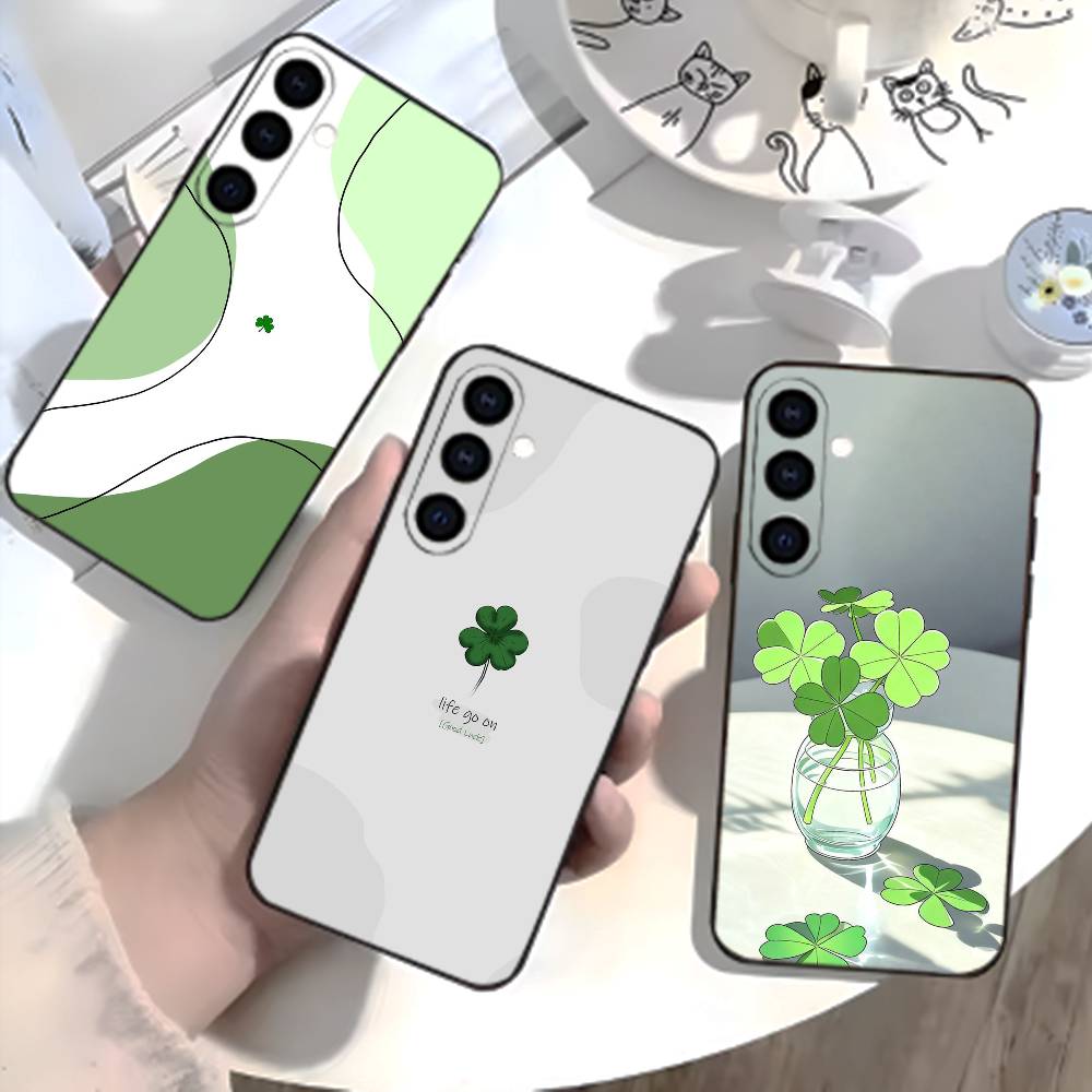 Four-leaf Clover Phone Case For Samsung Galaxy A73,21,22,32,71,53,52,51,80,5G Soft Black Cover