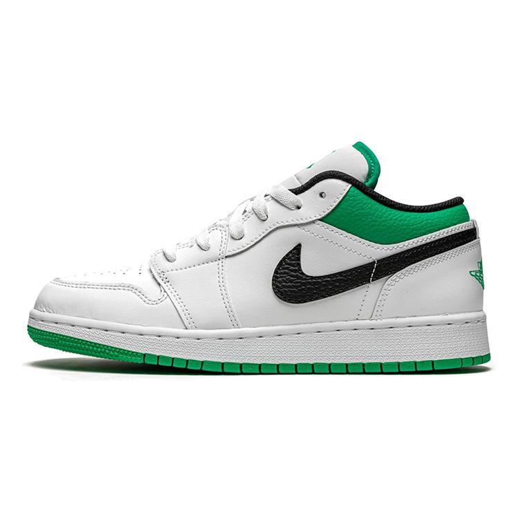 Jordan 1 Low White Lucky Green Tumbled Leather GS 553560-129 36