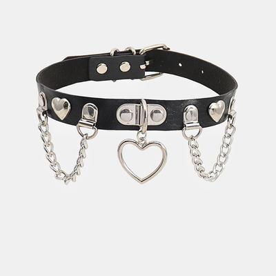 Pohraničný Punkové Srdce Strapec Kožený Choker - Tmavý Klubový Rockový Štýl Náhrdelník