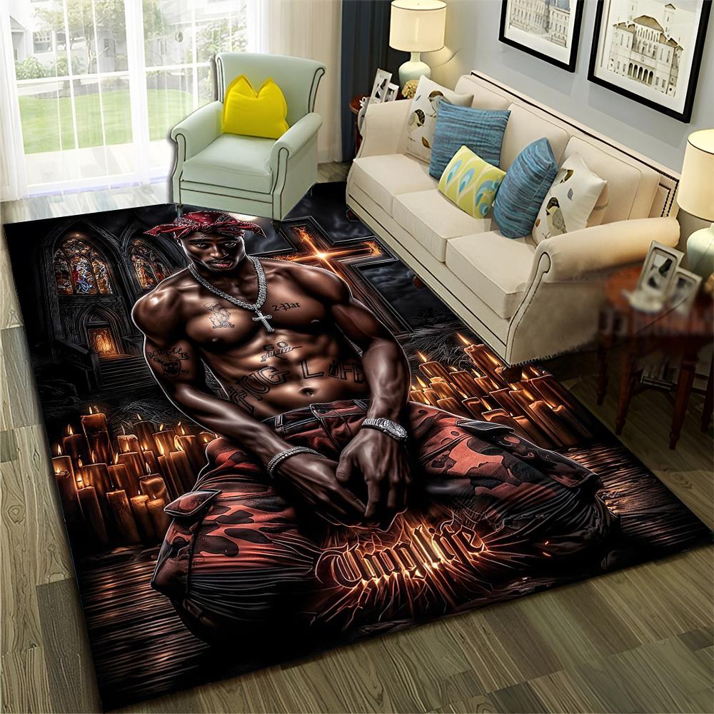 3D Top Rapper Legende Star Kunst Cartoon Hip Hop Teppich für Schlafzimmer Wohnzimmer Sofa Zuhause Fußmatte Dekor,großer Spiel-Rutschfester Bodenbelag