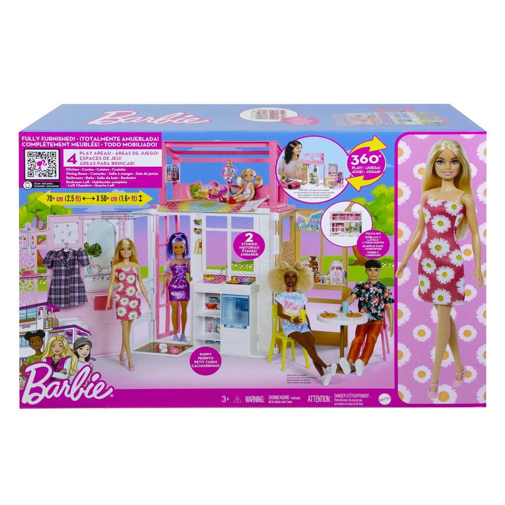 Barbie First Set: Cute Pink 2-Story House / As Seen In the "Barbie" Movie! [Doll Included] [Dress-Up Doll] [Ages 3+] [Gift] HCD48