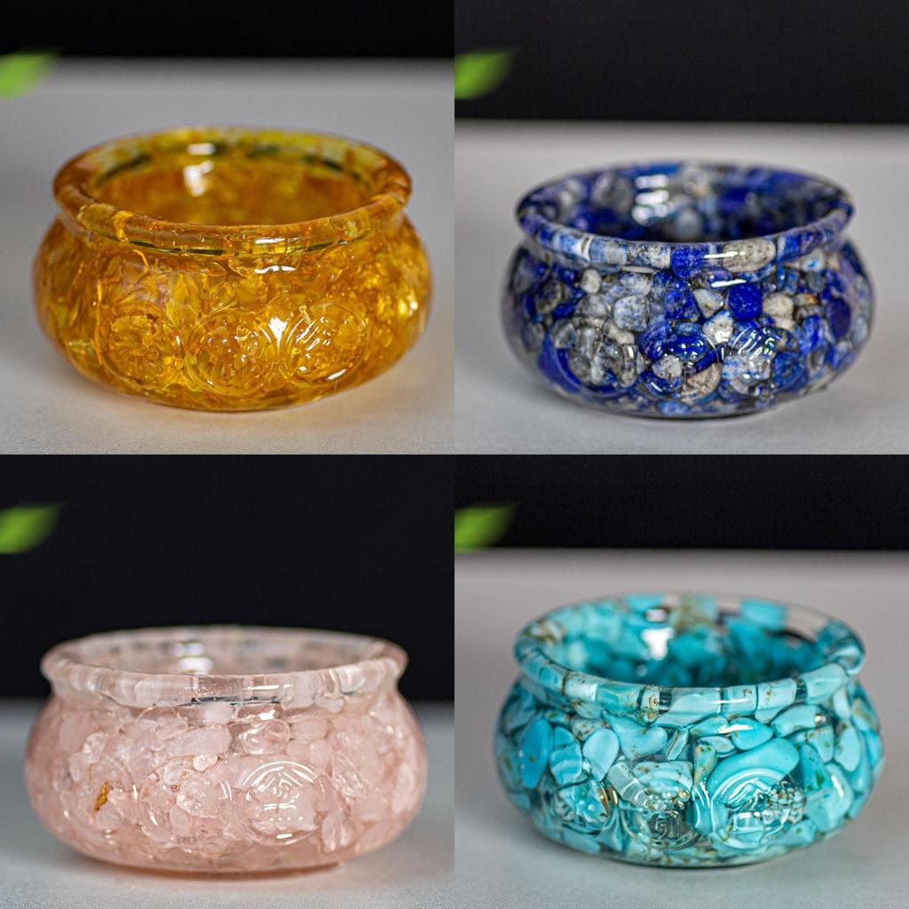 Resin Filled Natural Crystal Wealth Bowl With Handcrafted Decor For Home Gift Giving