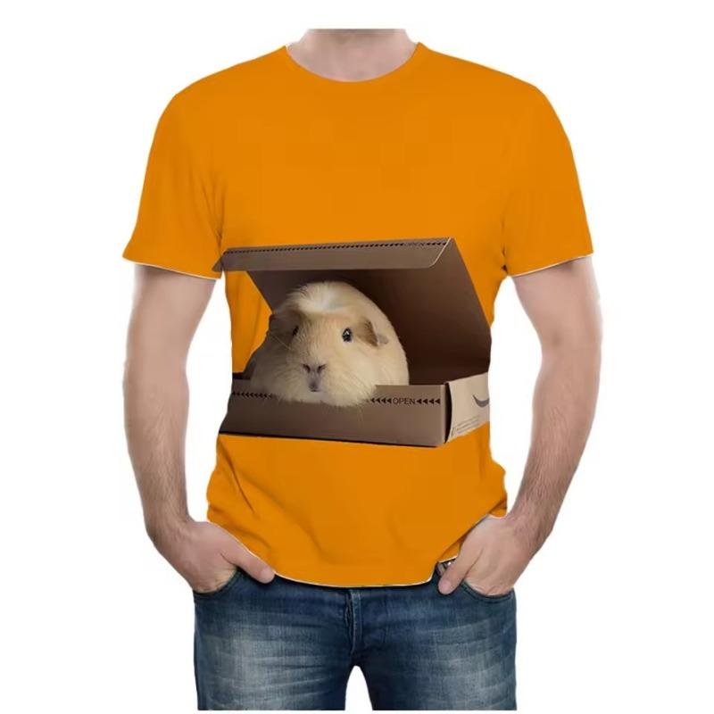Summer Men Fashion Novel Animal Guinea Pig 3D Printing Cute Guinea Pig Pattern Casual Comfortable Short Sleeved T-shirt