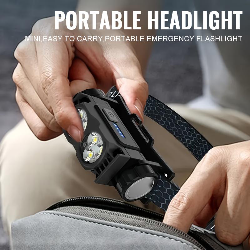 Multifunksjonell magnetisk bærbar arbeidslykt oppladbar hodelykt med 3-trinns justering for utendørs camping, løping og fiske