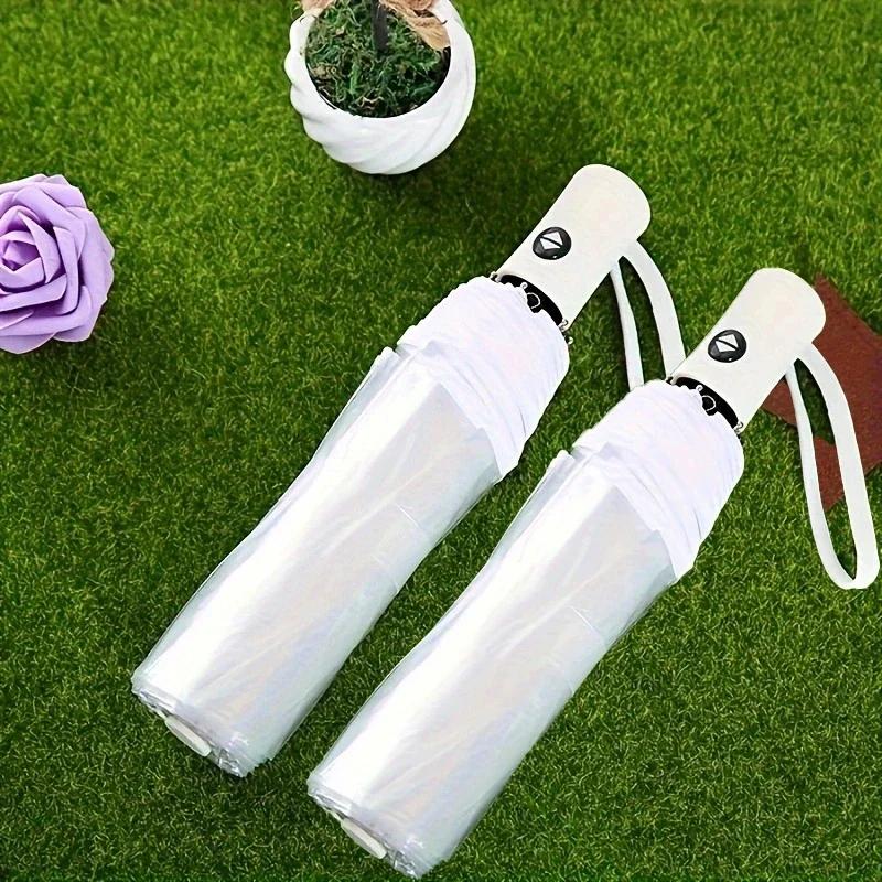 1PC - Portable, compact, transparent umbrella folding, fully automatic, transparent three fold umbrella rainproof