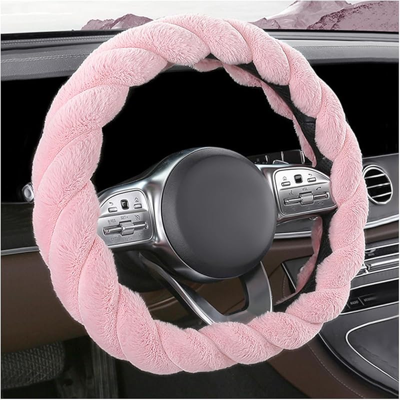 Fluffy Car Steering Wheel Cover, 15 Inches Anti-Slip Round Fuzzy Winter Steering Wheel Protector, Soft Warm Plush Steering Wheel Cover For Women D-Shaped