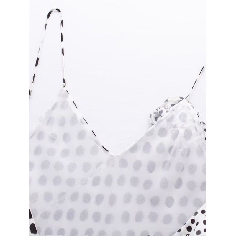 Kaslead New Arrival Women's Clothing Fashion Style Polka Dot Laminated Decoration Silk Satin Texture Dress 3207011