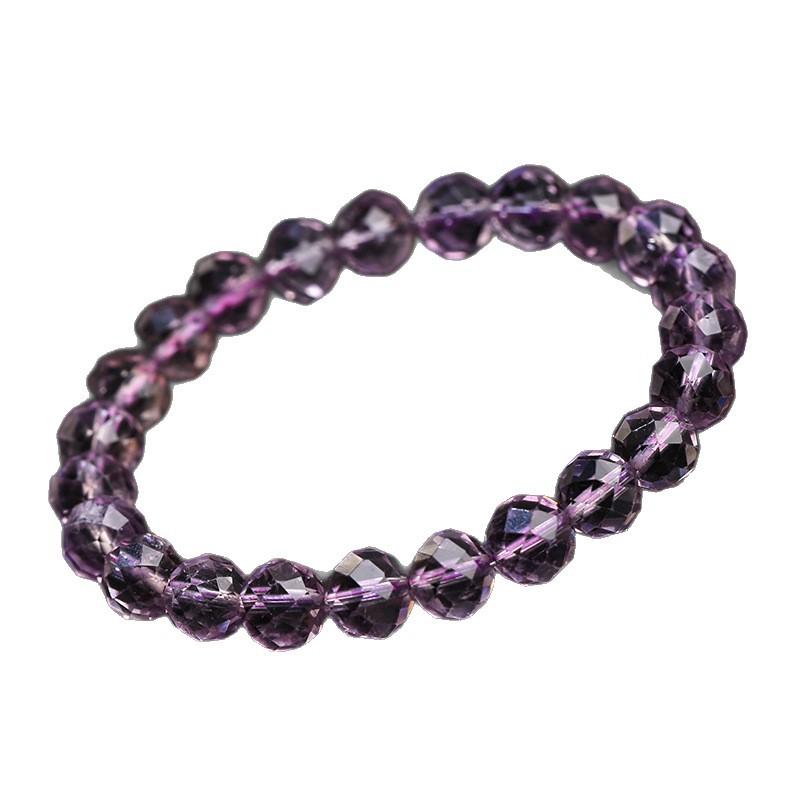 Hongchu Crystal Natural Amethyst Round Bead Faceted Bracelet Natural Amethyst Diamond-Cut Faceted Bracelet