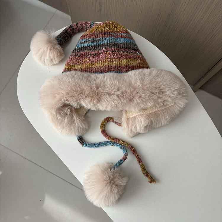 Northeast plush cute ear protection hat children's autumn and winter warm knitted wool headgear retro face little Lei Feng hat