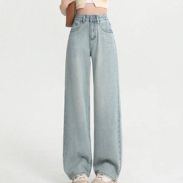 

Джинсы с широкими штанинами Tide, женские летние свободные тонкие прямые брюки с высокой талией 30 светло-синий