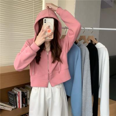 Sweatshirt Women's Spring and Autumn Thin Style New Korean Style High-waisted Short Coat Long-sleeved Korean Tops Women's Ins Trend