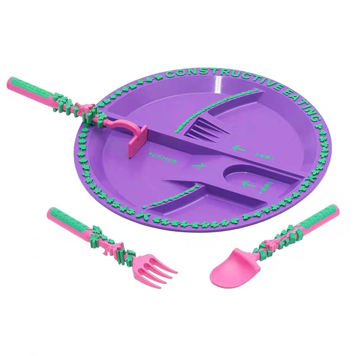 BPA Free Bambini Piastra Coltello Forchetta Cucchiaio Set da tavola Auto Bulldozer Escavatore Pala Cucchiaio Forchetta Utensili sicuri e pratici