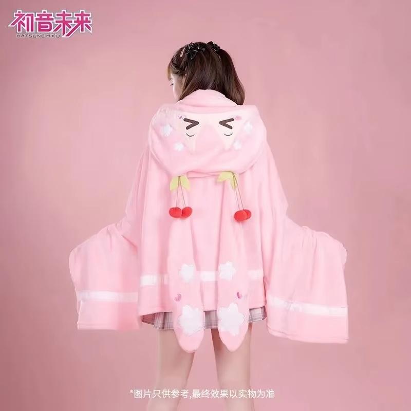 Hatsune Cherry Blossom Multi Functional Hooded Cloak Soft And Warm Nap Shawl Air-Conditioned Blanket Office Dormitory Girl Gift