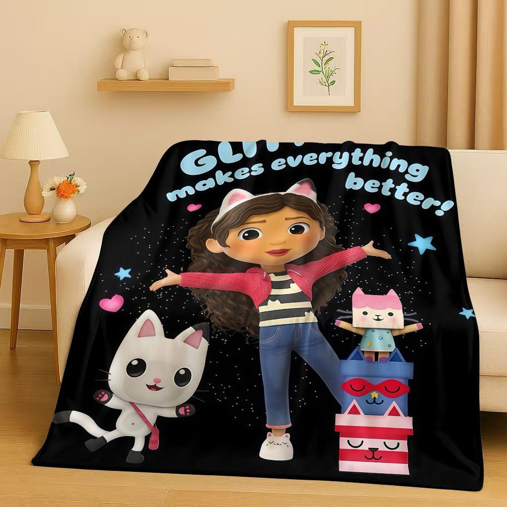 HD Niedliches Gabi's Puppenhaus Cartoon Flanelldecke, Ultra Weiche Warme Plüschdecke für Zuhause Schlafzimmer Bett Sofa Abdeckung Picknick Mädchen Geschenk