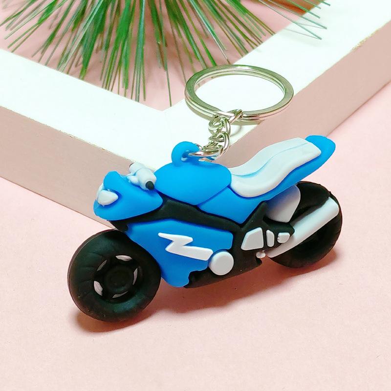 Soft Rubber Motorcycle Keychain: Cartoon Racing Pendant