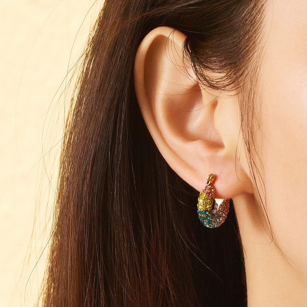 Exquisite Colorful CZ Hoop Earrings Stainless Steel with Cubic Zirconia Round Circle Ear Buckle Luxury Women Jewelry Party Gifts