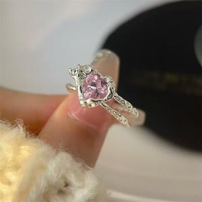 Trend Rosa Liebe Herz Ringe für Frauen Zirkon Offener Ring Unregelmäßige Ringe Schmuck