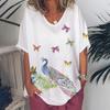 Fashion Women's T Shirt V-Neck Short Sleeve Top Women 3d Peacock Graphics Summer Plus Size Everyday Casual Female Clothing 5XL
