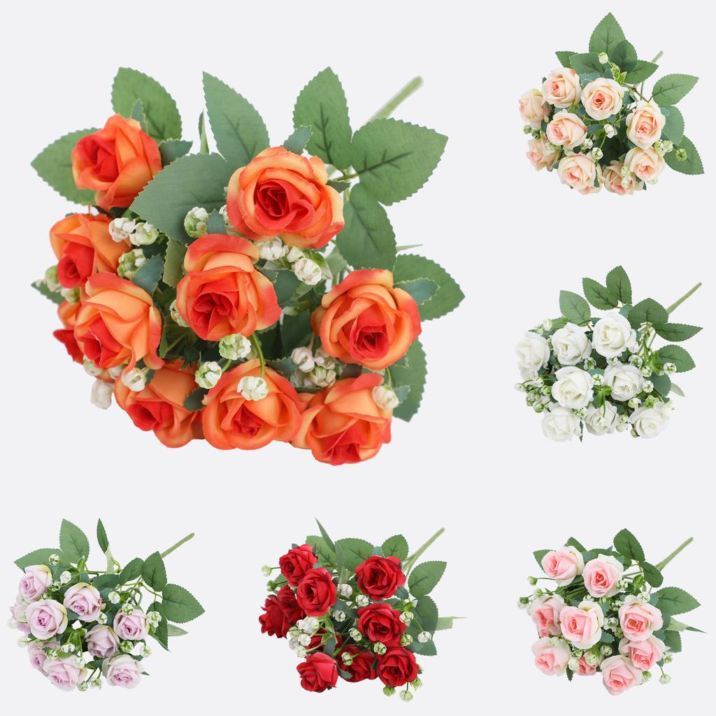 Simulation Flower Mini Rose Wedding Bride Holding Bouquet Living Room Flower Arrangement Decoration Gradual Change Rose