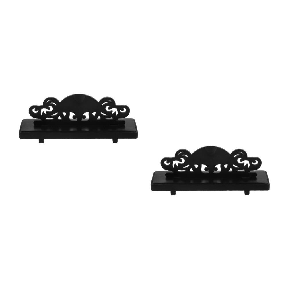 2Pcs Black Wood Hand Fan Pedestal Traditional Chinese Display Stand