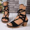 Women's Summer New Plus Size Fish Mouth Fashion Cutout Block Heel High Heel Strap Sandals