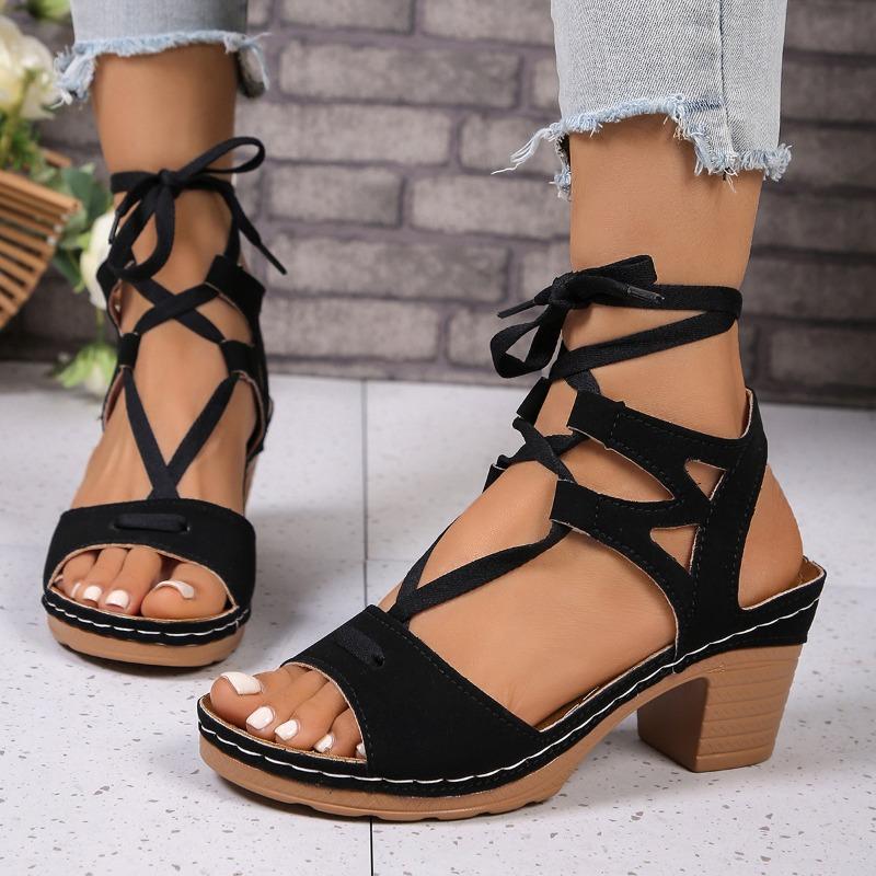 Women's Summer New Plus Size Fish Mouth Fashion Cutout Block Heel High Heel Strap Sandals