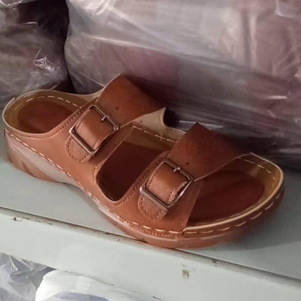 Large Size Women's Slippers, New Thick Low Straight Belt Buckle Round Toe Casual Shoes, Sizes 35-43