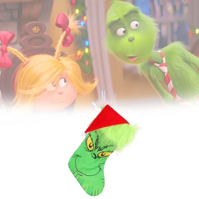 Grinch Green Christmas Stocking Adorable Plush Glow In The Dark Candy Bag Decoration