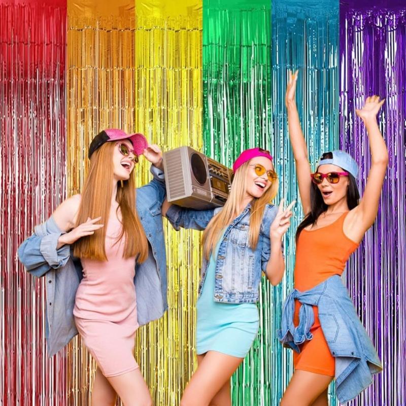 6Pcs Rainbow Photo Backdrop Hanging Streamers For Festival Event And Celebration Foils Fringes Tinsel Curtains