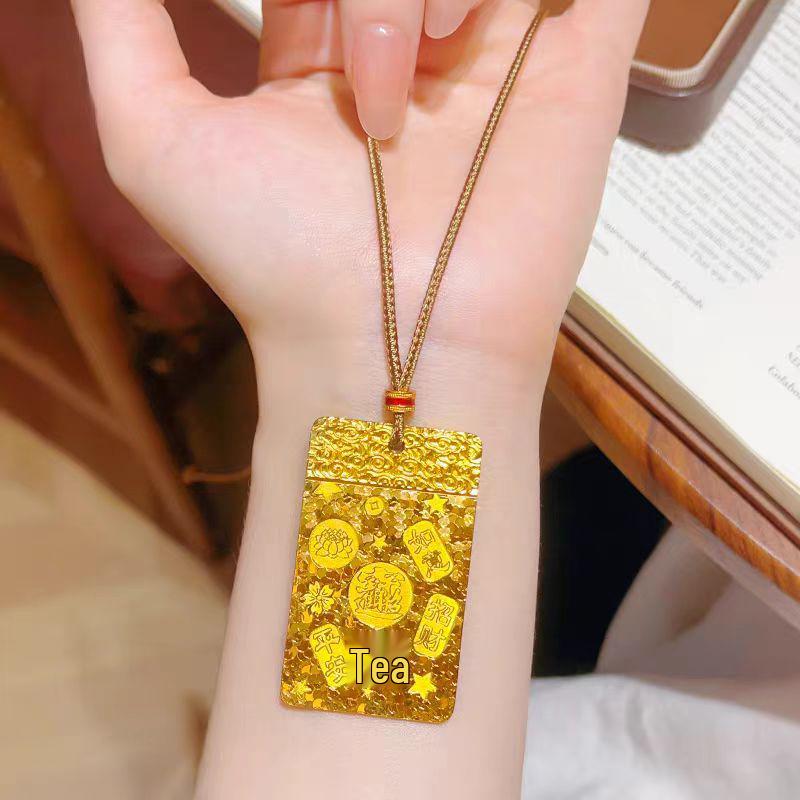 Gold-Anhänger Halskette: Super Flash, Glückverheißendes Sandgold Eis Karten-Design für Damen
