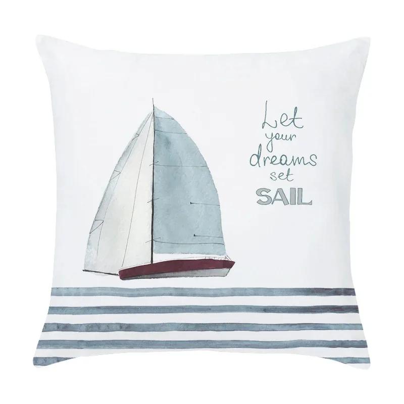 Cartoon Sailing Hot Air Balloon Lighthouse Pattern Cushion Cover Home Living Room Sofa Short Plush Pillow Case X