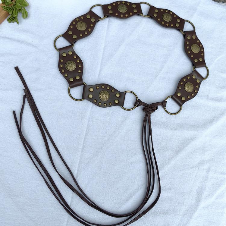 Vintage Spliced Carved Western Style Pu Leather Belt For Women Summer