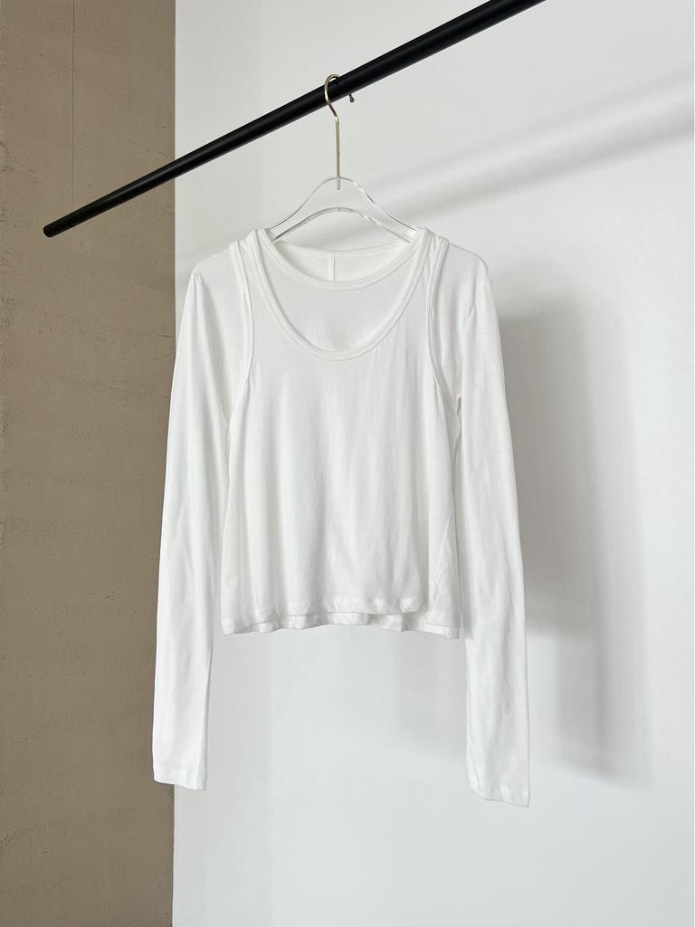 Nanyou T Row Wind Pure Cotton Layered Tank & Long Sleeve Set - Skin-Friendly, Versatile, Round Neck Women's Top