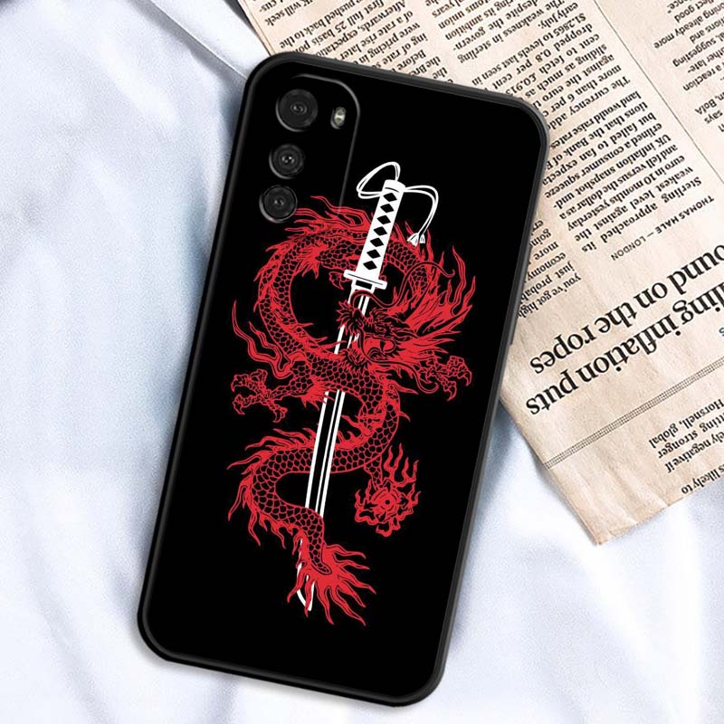 Fashion Dragon Illustration Phone Case For Motorola G85 Edge 50 G24 G35 G14 G04 40 G72 G34 G G54 G13 G32 5G Black
