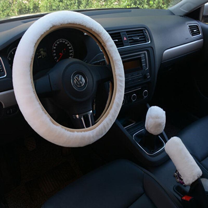 Soft Wool Steering Car Wheel Handbrake Accessory Winter Warm Automotive Interior Cover