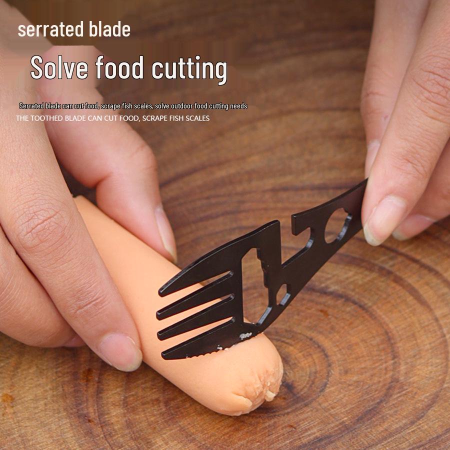 Multifunktionales Outdoor-Werkzeug: Schraubenschlüssel, Flaschen-/Dosenöffner, Gabel- & Löffelset